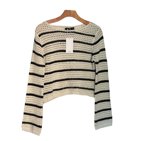 NWT MANGO Black Cream Striped Openwork Sweater S - Picture 2 of 11